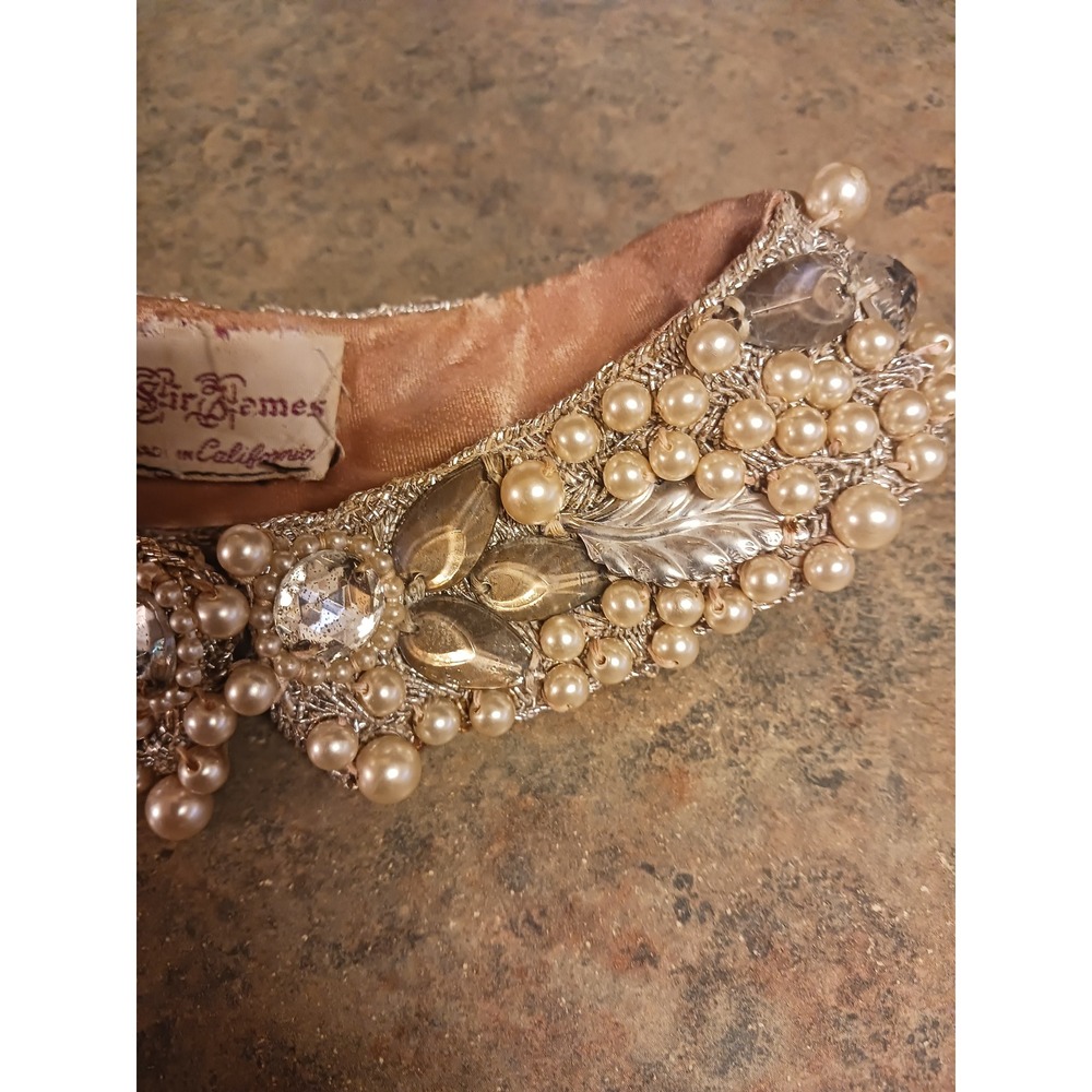 Vintage Sir James of California Beaded Faux Pearl Crystal Detachable Collar MCM - Picture 5 of 10